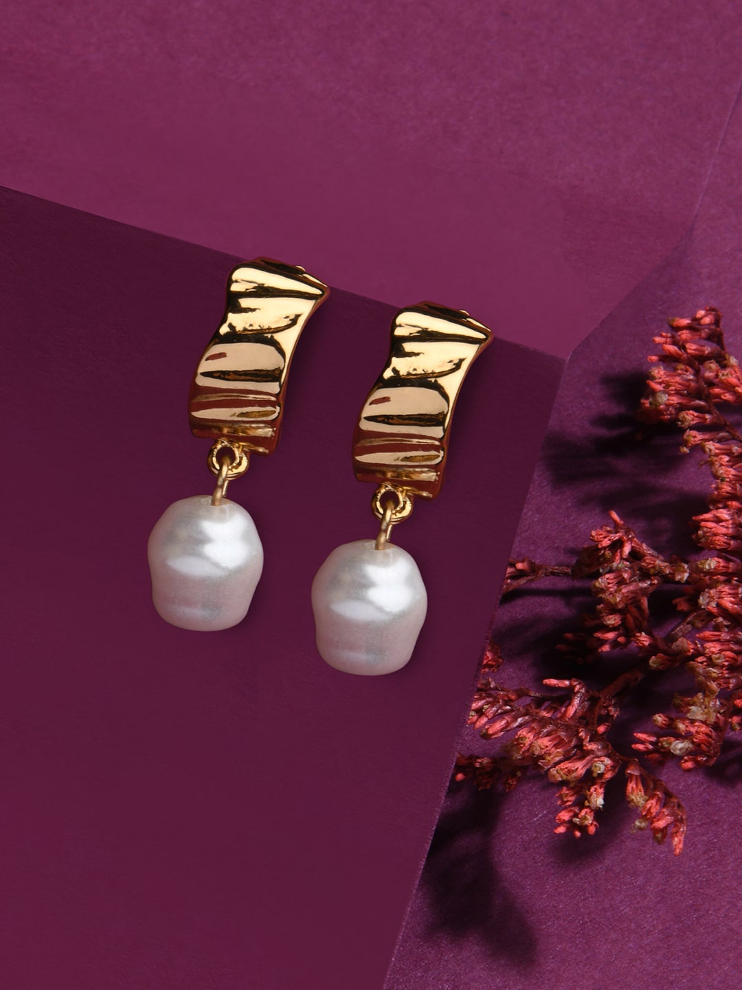 

Lilly & sparkle White Gold-Plated Circular Pearls Drop Earrings
