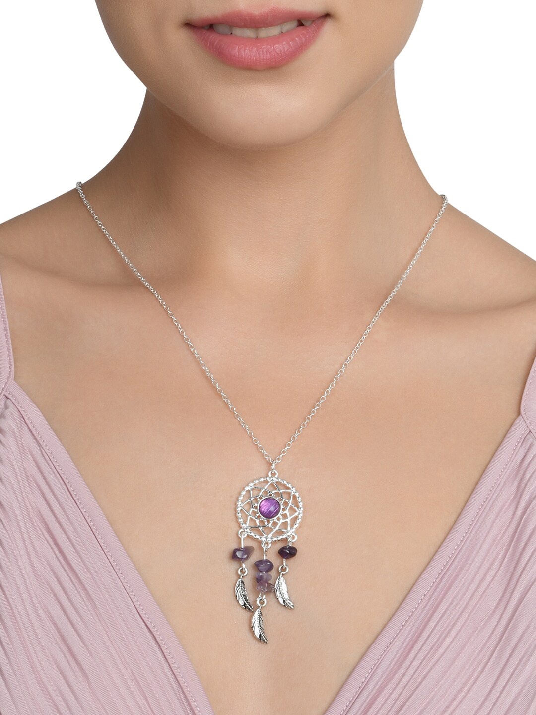 

Lilly & sparkle Silver-Plated & Purple Necklace