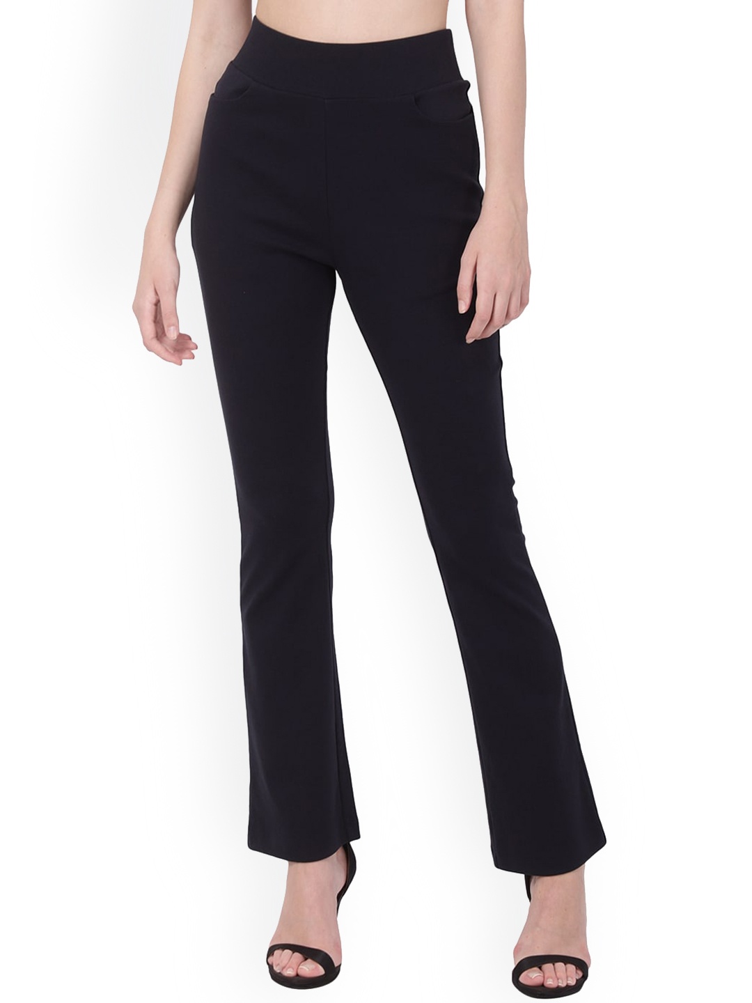 

YOONOY Women Navy Blue Slim Fit High-Rise Trousers