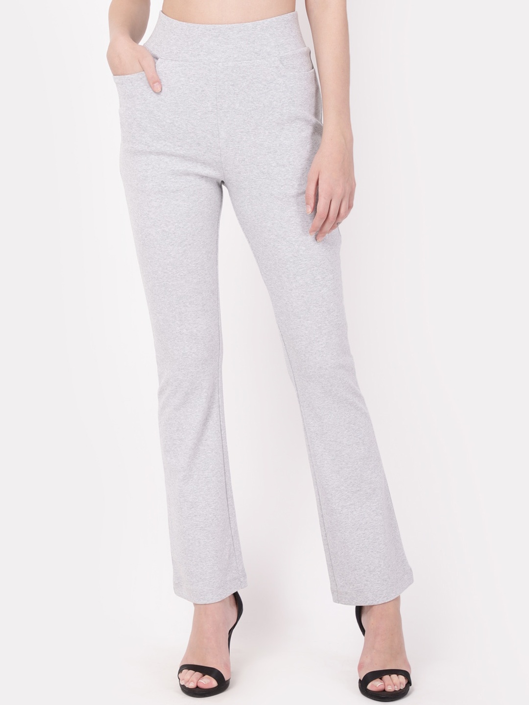 

YOONOY Women Grey Slim Fit High-Rise Trousers