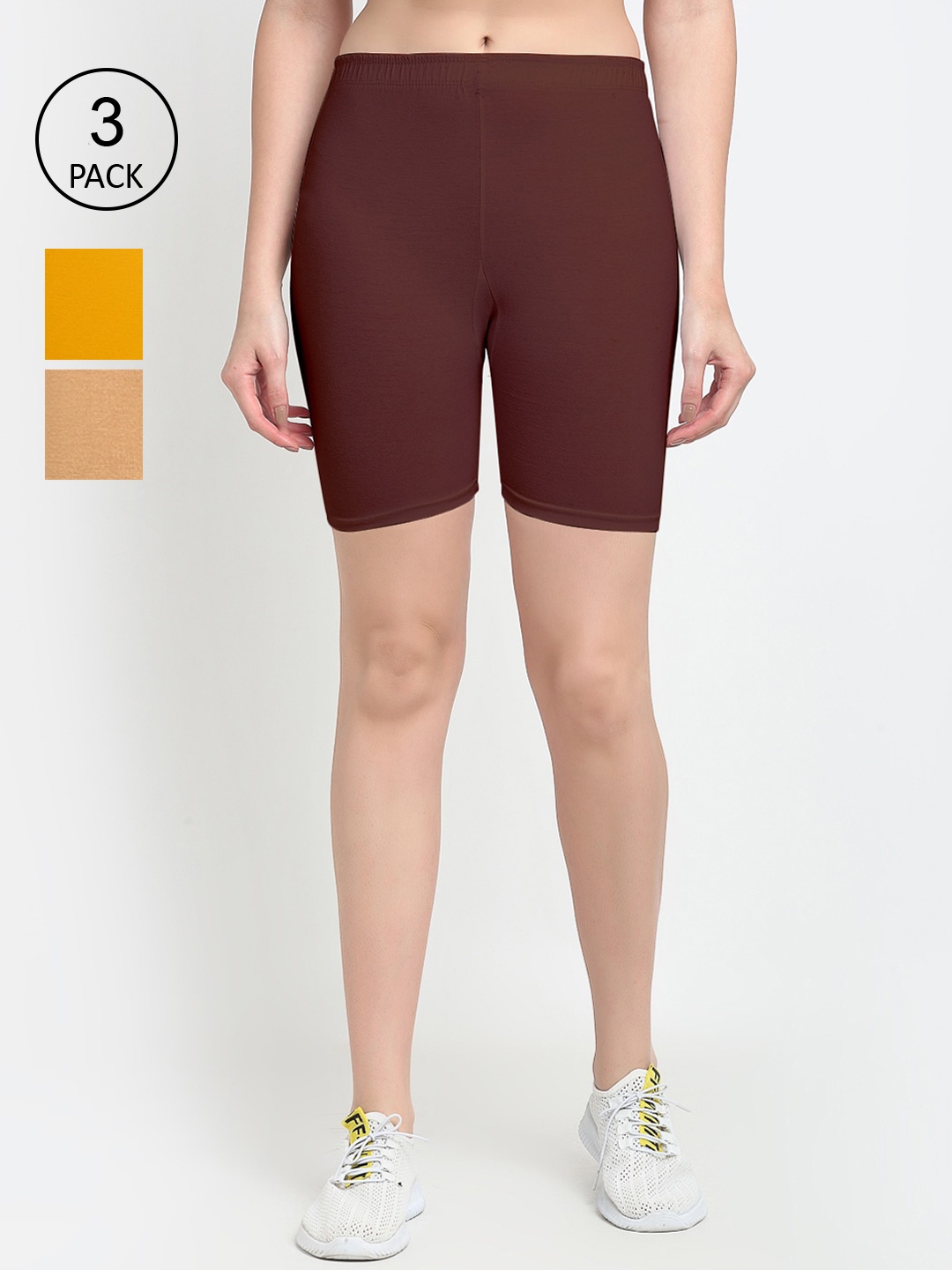 

GRACIT Women Pack of 3 Solid Cycling Sports Shorts, Mustard