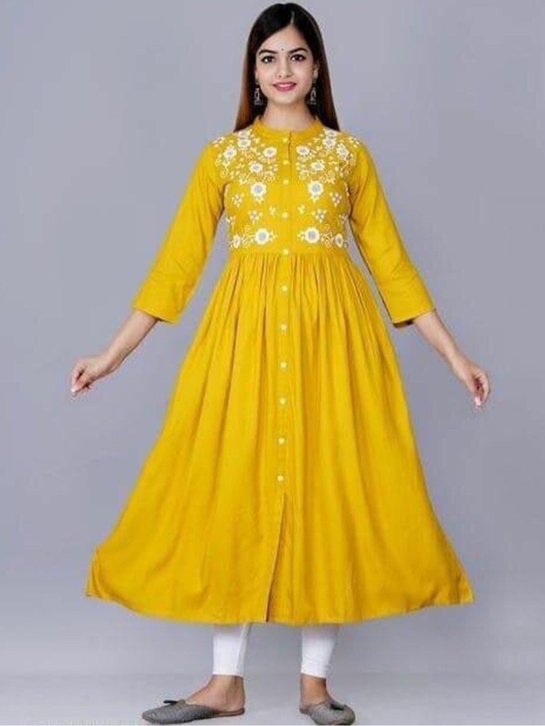 

PNEHA Women Yellow Floral Embroidered Anarkali Kurta