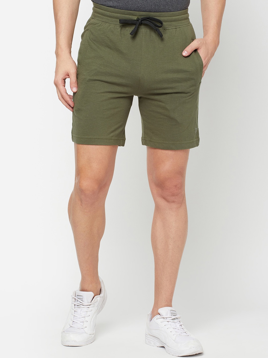 

SPORTO Men Olive Green Solid Cotton Shorts