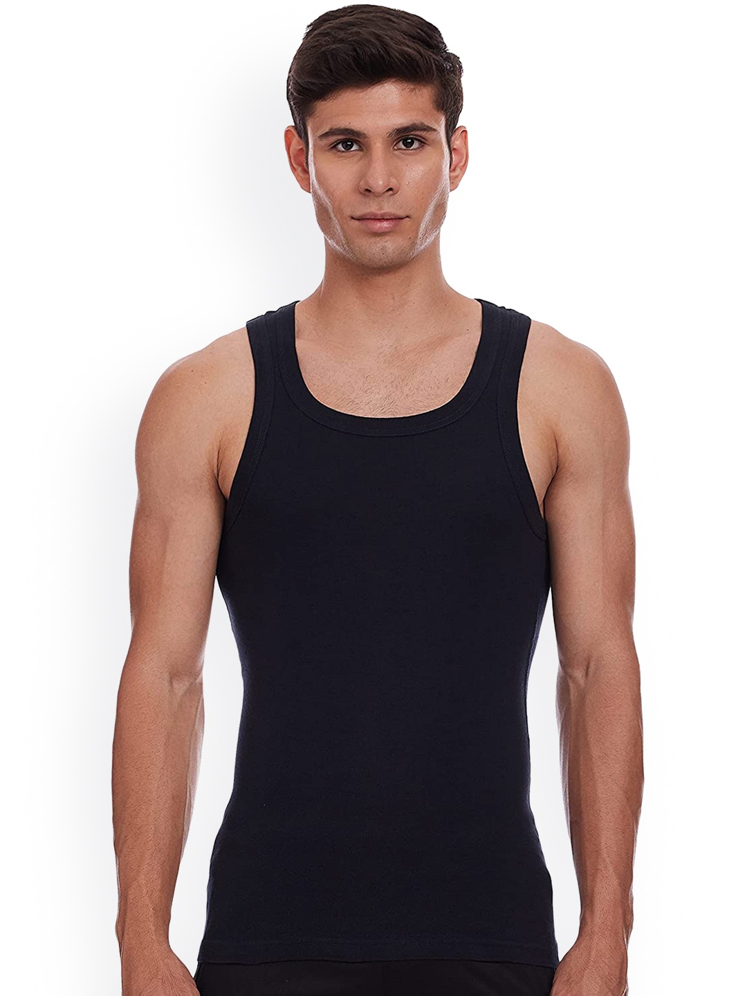 

Macroman M-Series Men Navy Blue Solid Cotton Gym Vests