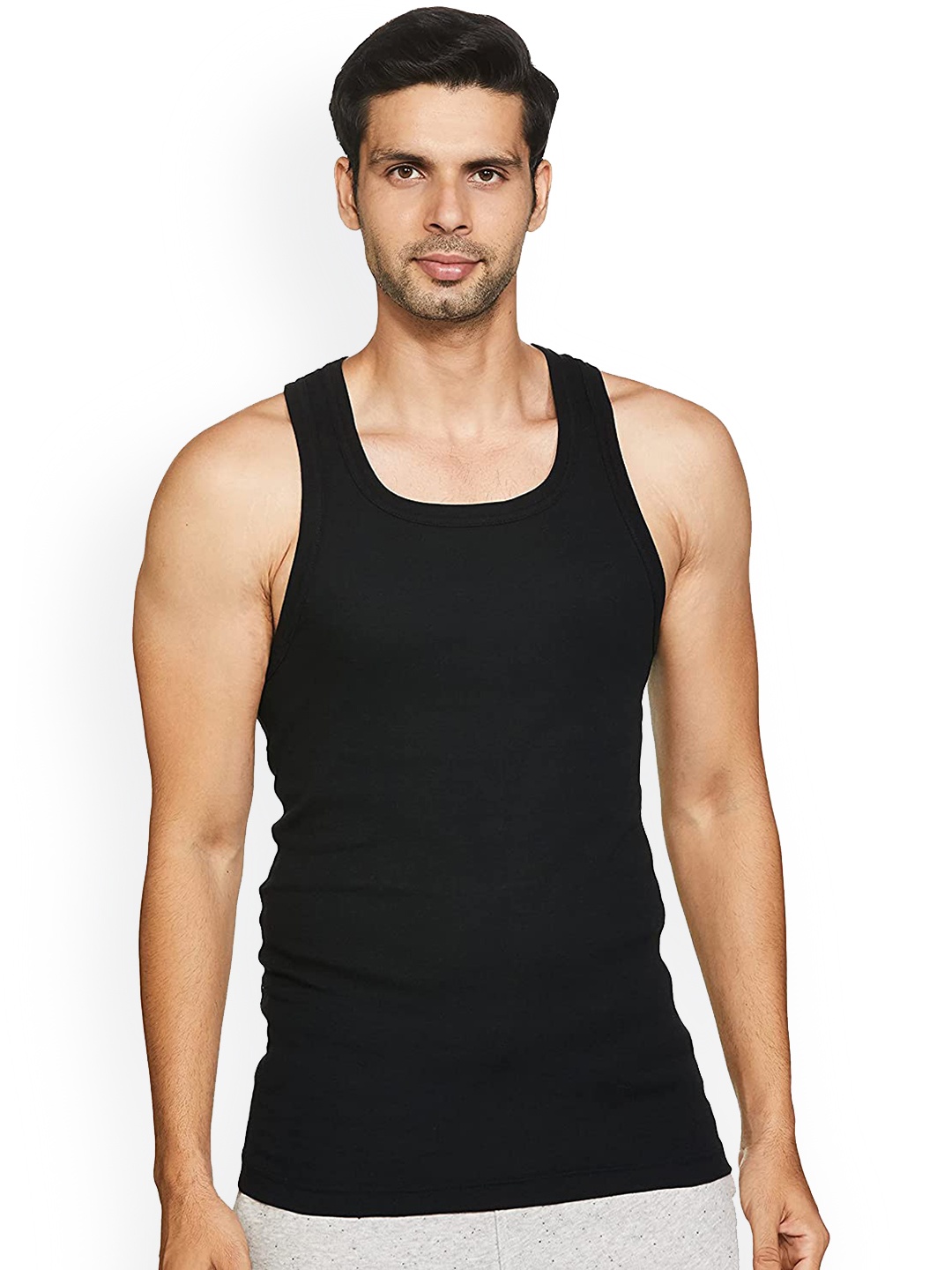 

Macroman M-Series Men Black Solid Cotton Innerwear Vests