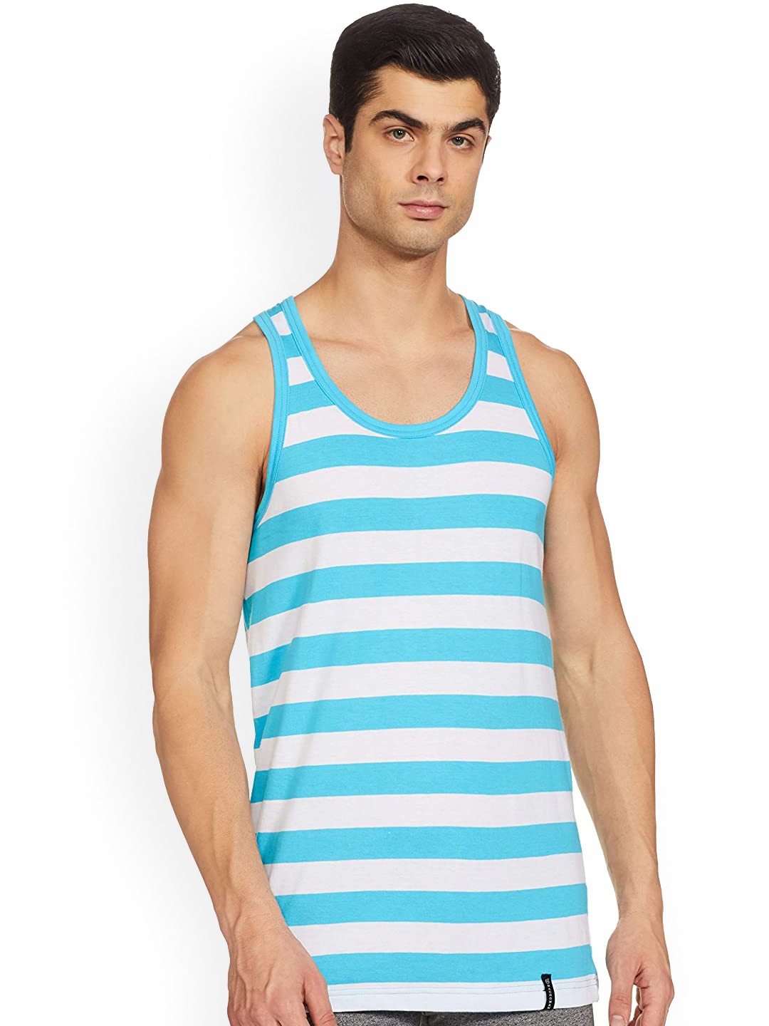 

Macroman M-Series Men White & Blue Cotton Innerwear Basic Vests
