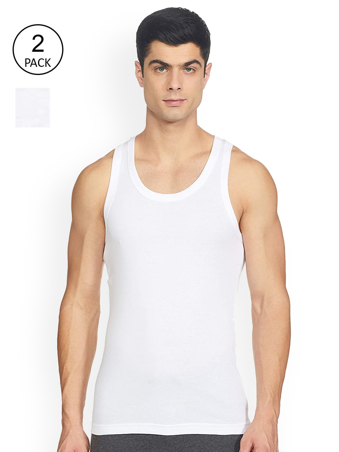

Macroman M-Series Men Pack Of 2 Solid Cotton Innerwear Vests, White