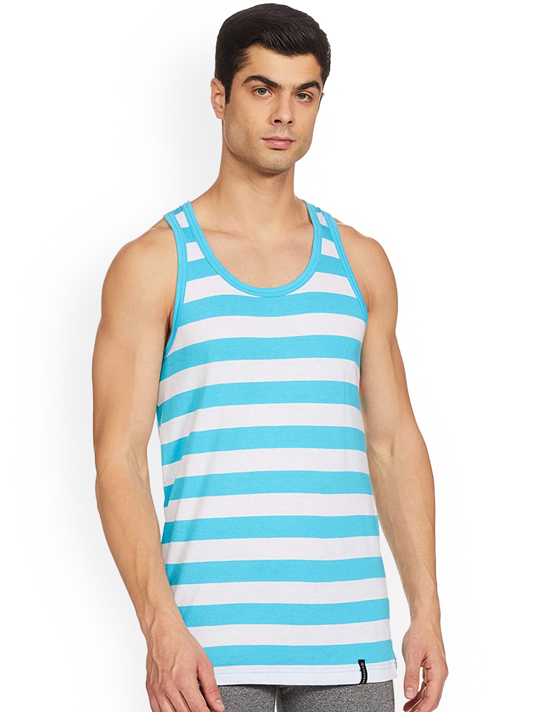 

Macroman M-Series Men Whit & Blue Striped Innerwear Vests, White