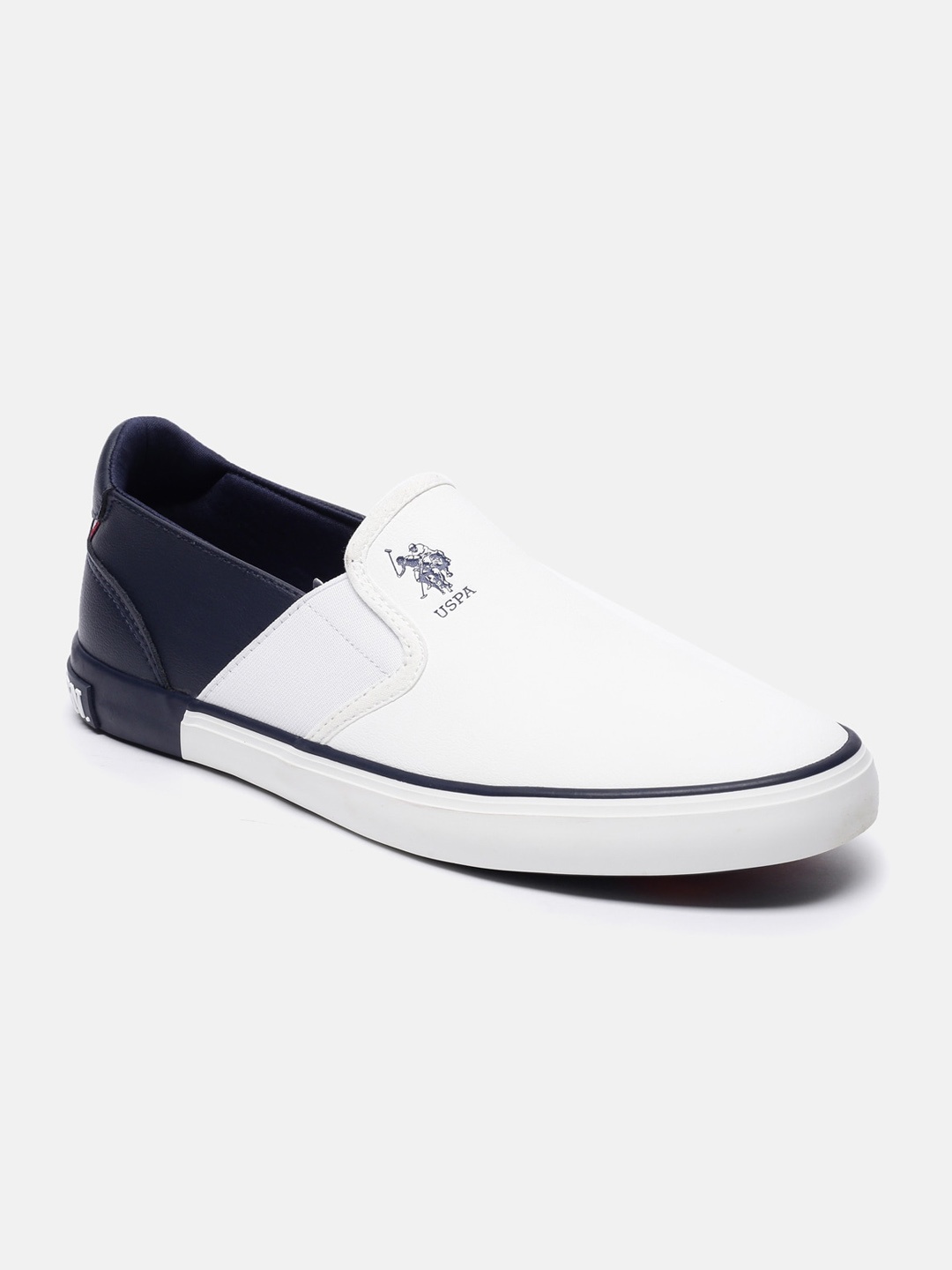 

U S Polo Assn .Men White Colourblocked PU Slip-On Sneakers