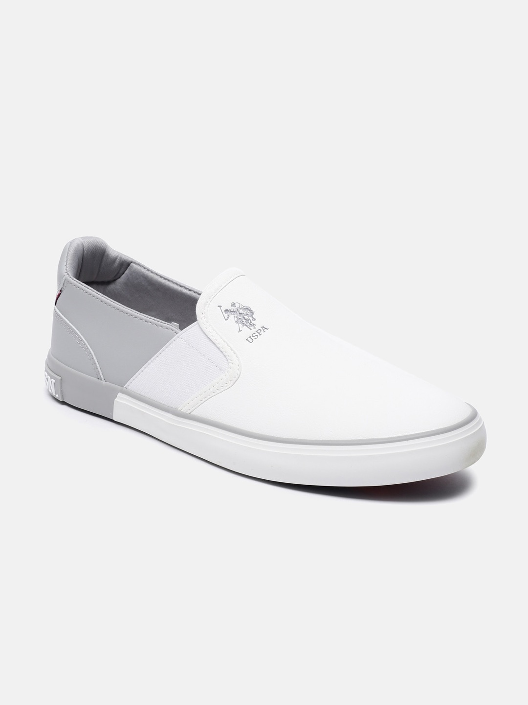 

U S Polo Assn Men Off White Colourblocked PU Slip-On Sneakers