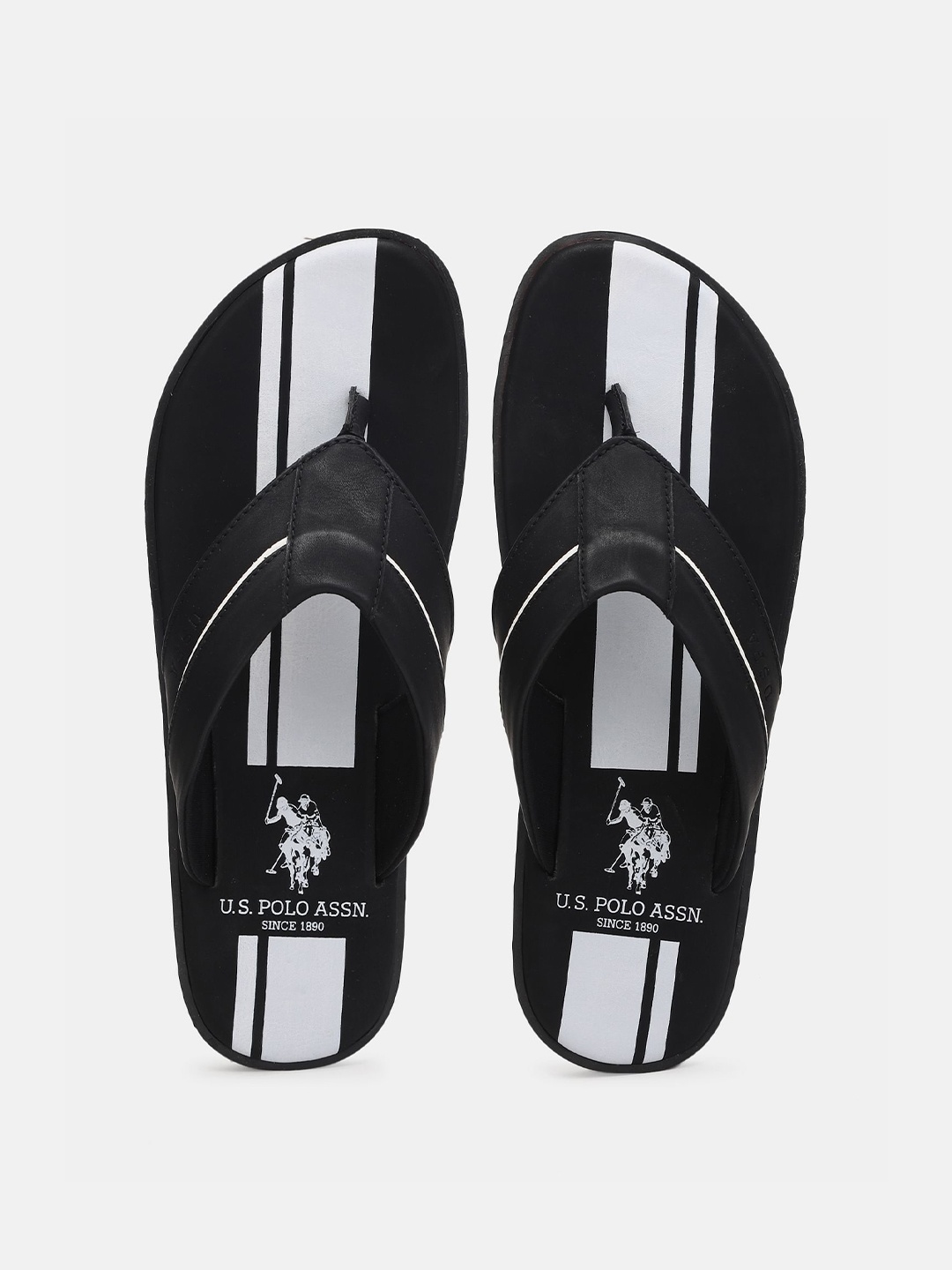 

U S Polo Assn Men Black & White Colourblocked Thong Flip-Flops