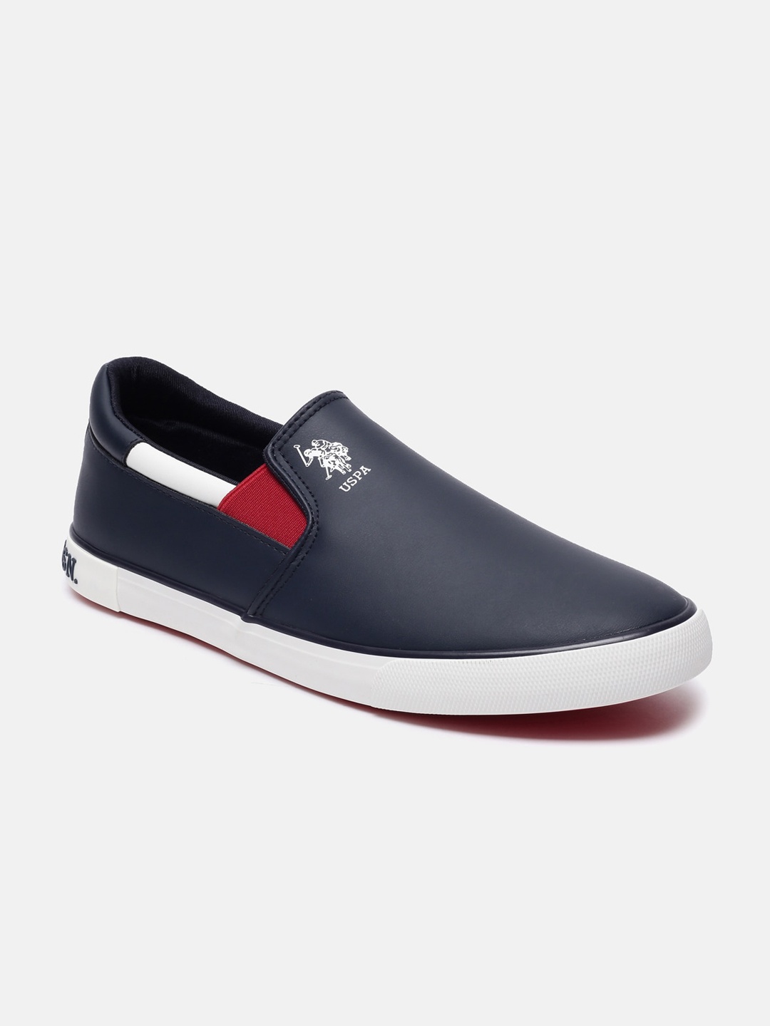 

U S Polo Assn Men Navy Blue PU Slip-On Sneakers