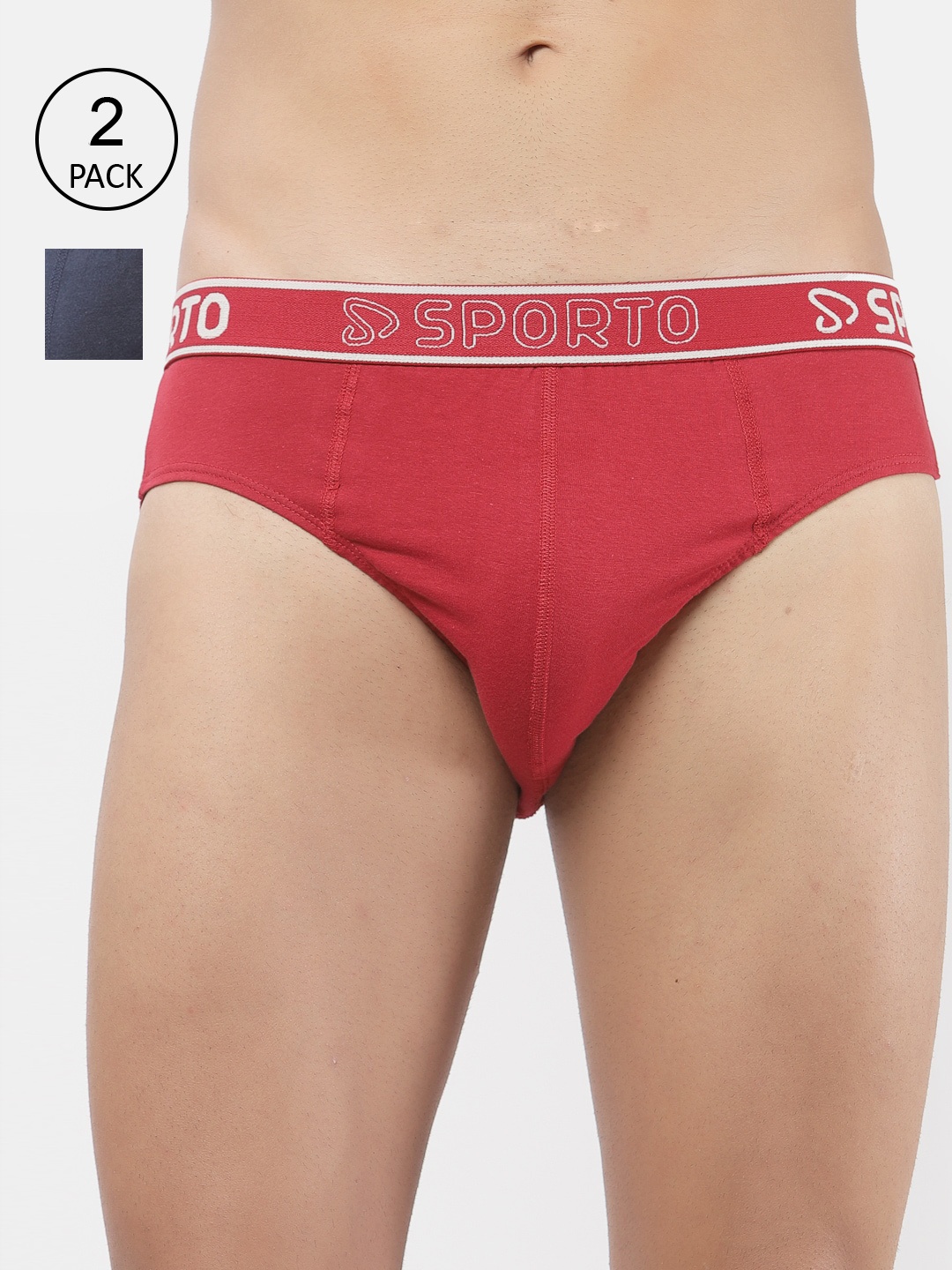 

SPORTO Men Pack Of 2 Red & Blue Solid Cotton Basic Briefs