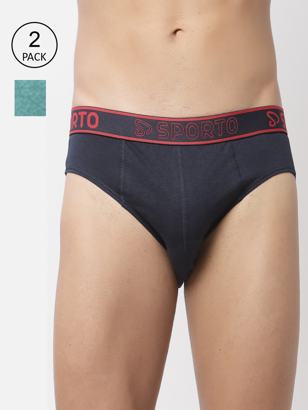 

SPORTO Men Pack Of 2 Blue Cotton Basic Briefs, Navy blue