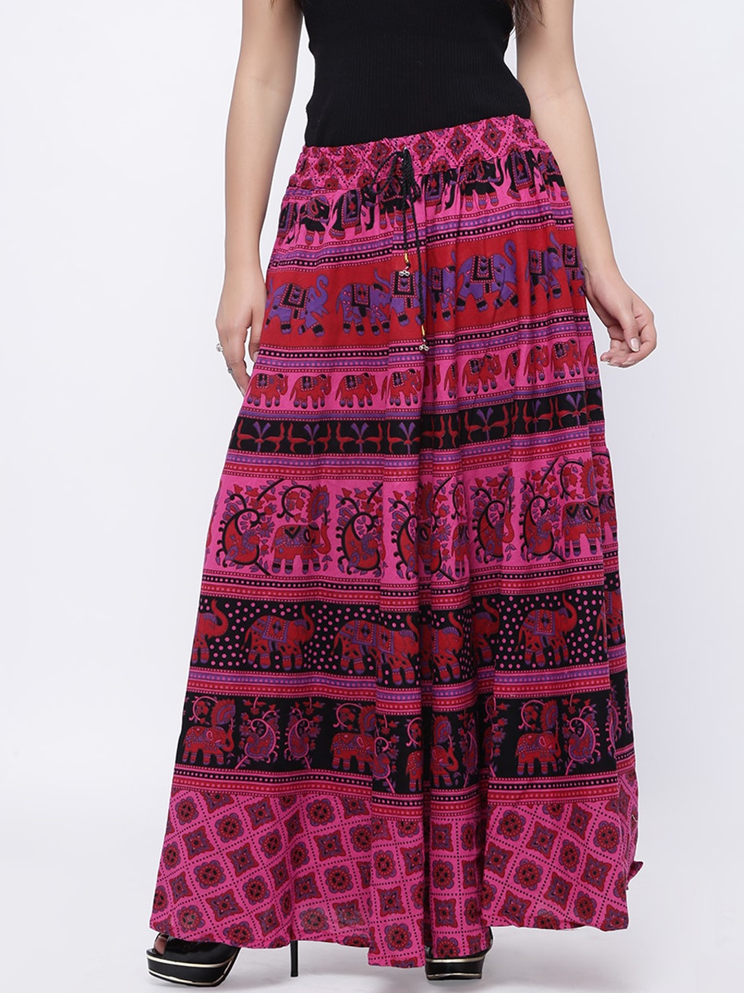 

SOUNDARYA Women Pink Printed Cotton Flared Maxi Skirt