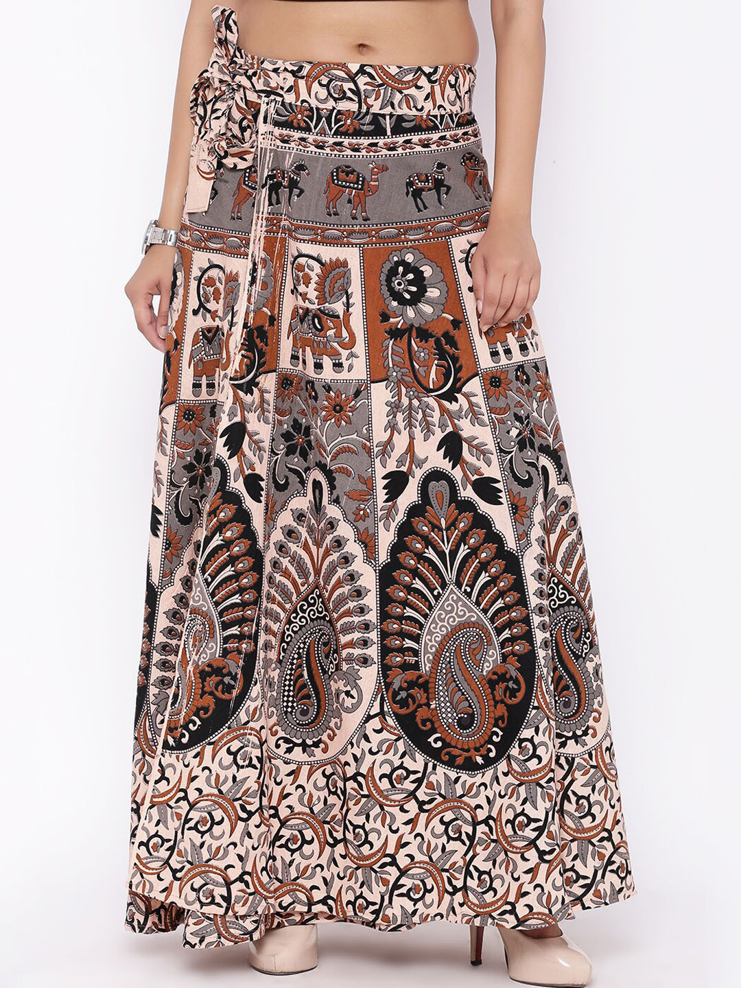 

SOUNDARYA Women Beige Printed Flared Maxi Skirt