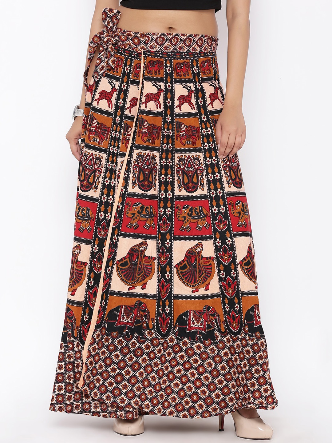 

SOUNDARYA Women Beige Colored Printed Maxi Cotton Wrap Skirt