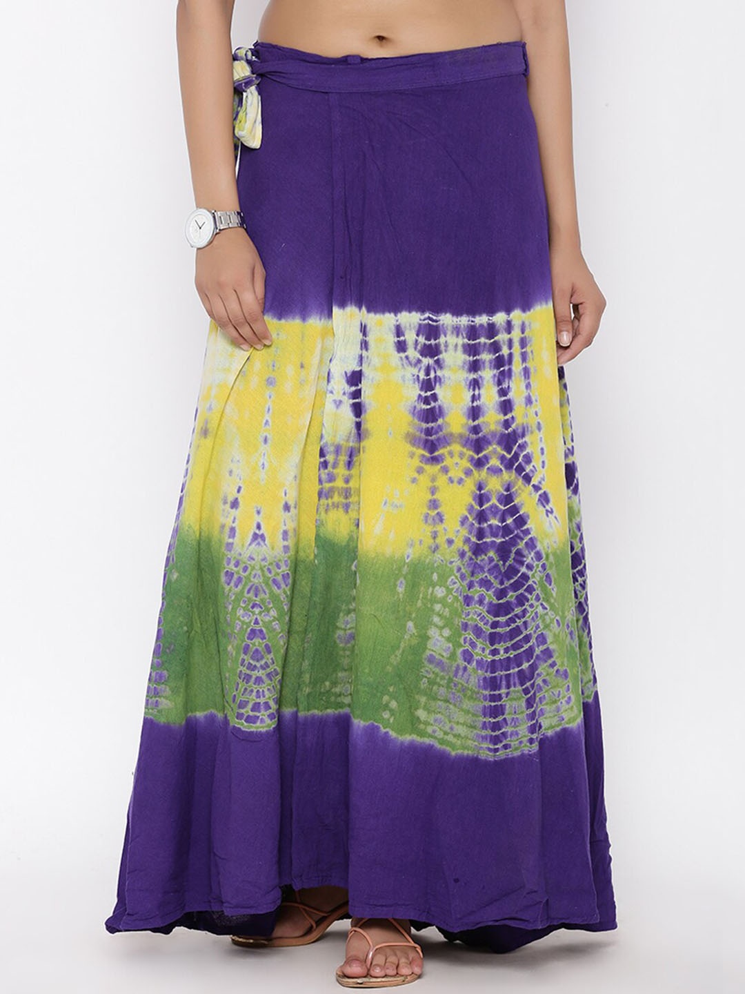 

SOUNDARYA Women Purple Tie-Dye Printed Cotton Maxi Wrap Skirt