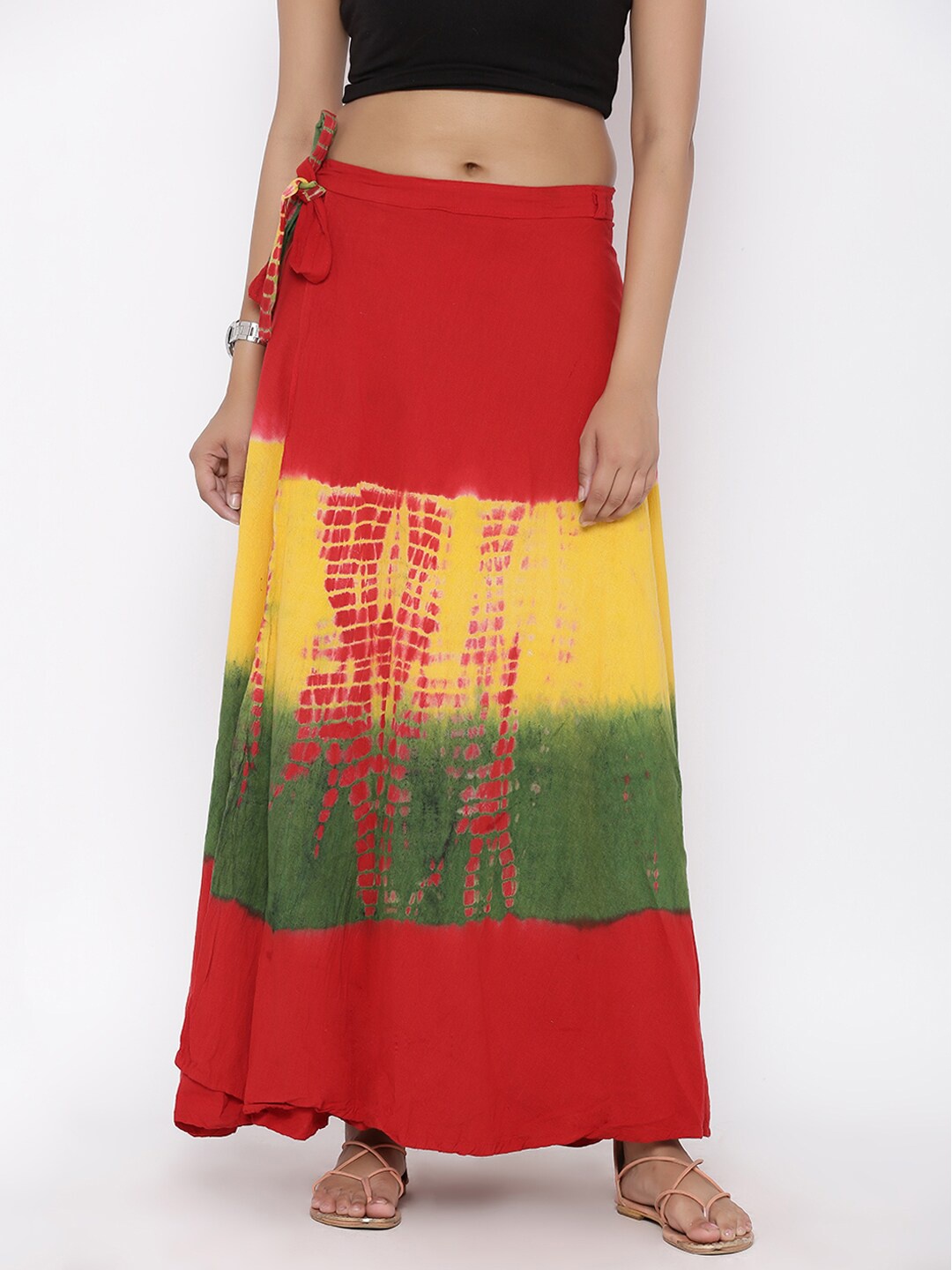 

SOUNDARYA Women Red & Yellow Printed Maxi Flared Skirt