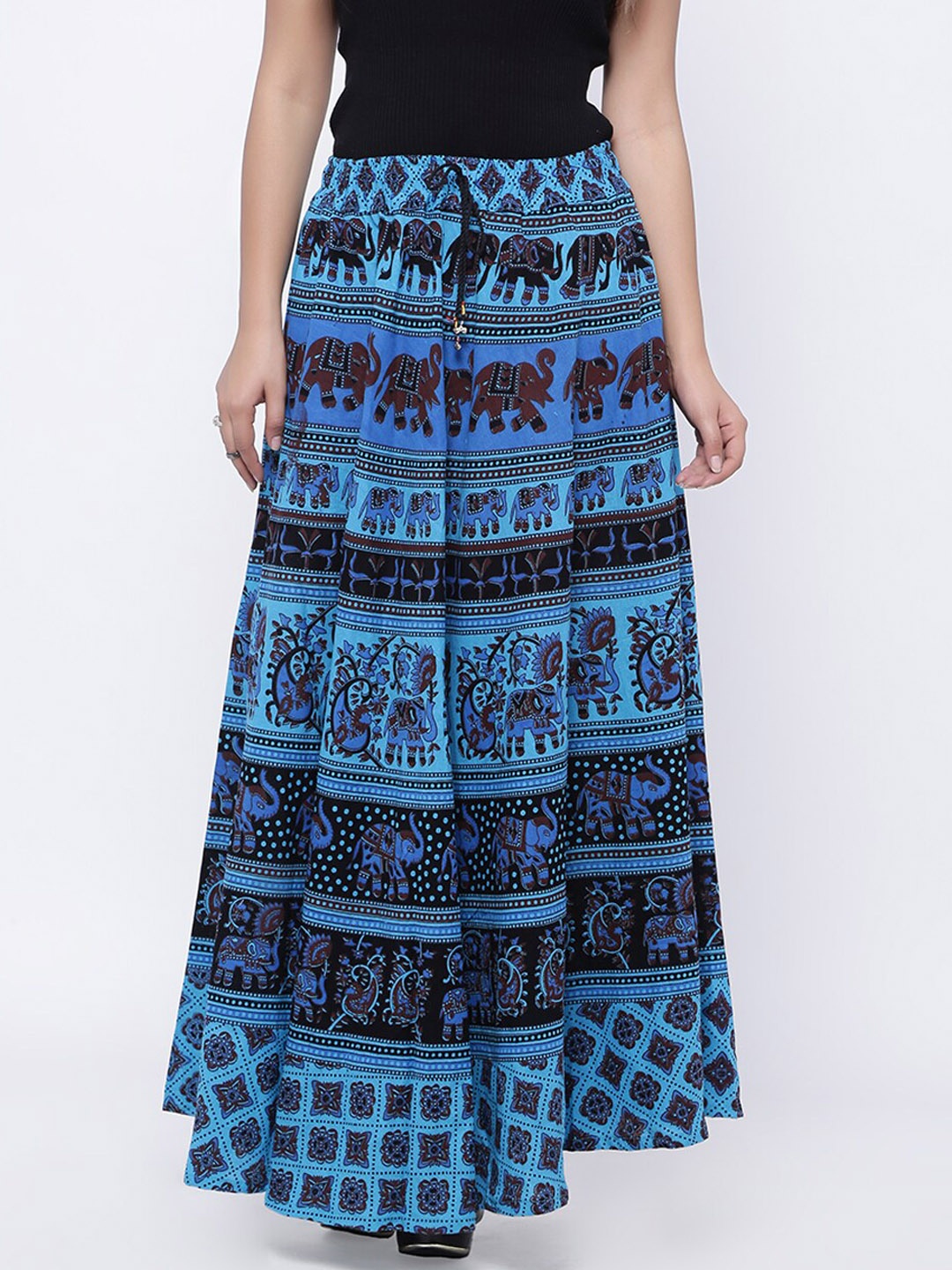 

SOUNDARYA Women Blue Printed Wrap-Around Flared Maxi Skirt