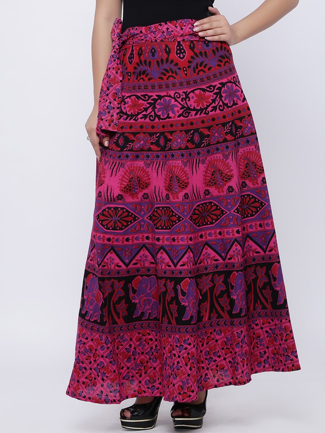 

SOUNDARYA Women Pink Printed Cotton Maxi Wrap Skirt