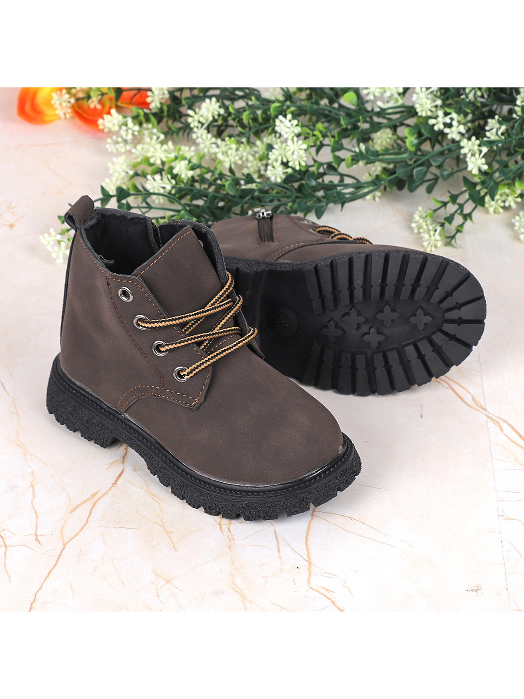 

FEETWELL SHOES Unisex Kids Brown Printed PU High-Top Fashion