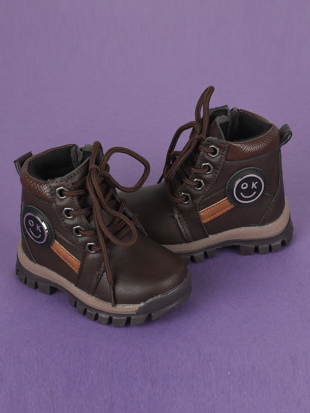 

FEETWELL SHOES Unisex Kids Brown Colourblocked PU High-Top Fashion