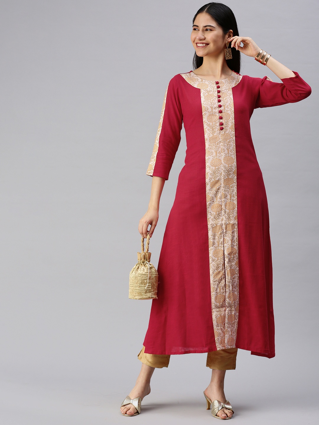 

KALINI Women Red & Beige Ethnic Motifs Printed Kurta