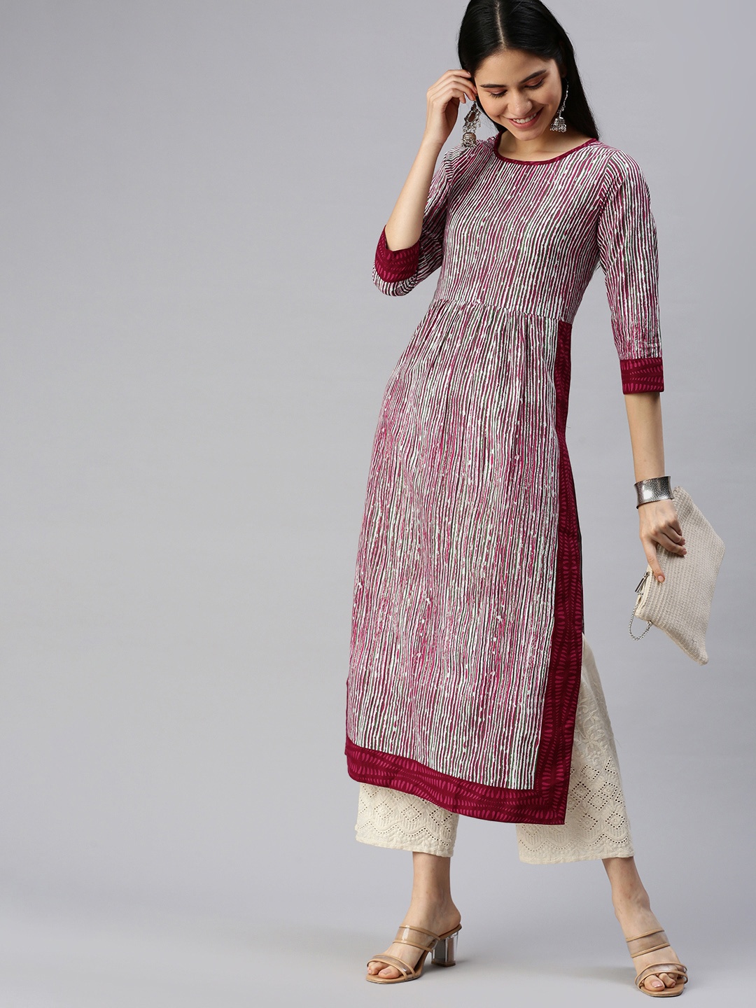 

KALINI Women Pink & Red Striped Kurta