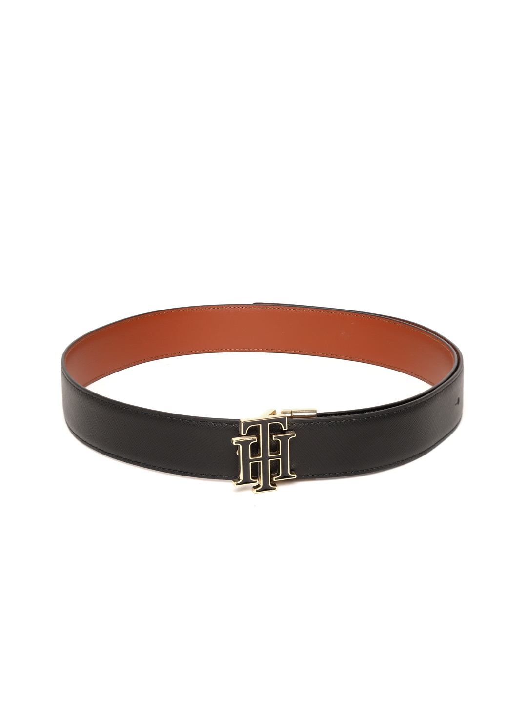 

Tommy Hilfiger Men Black & Tan Reversible Textured Leather Belt