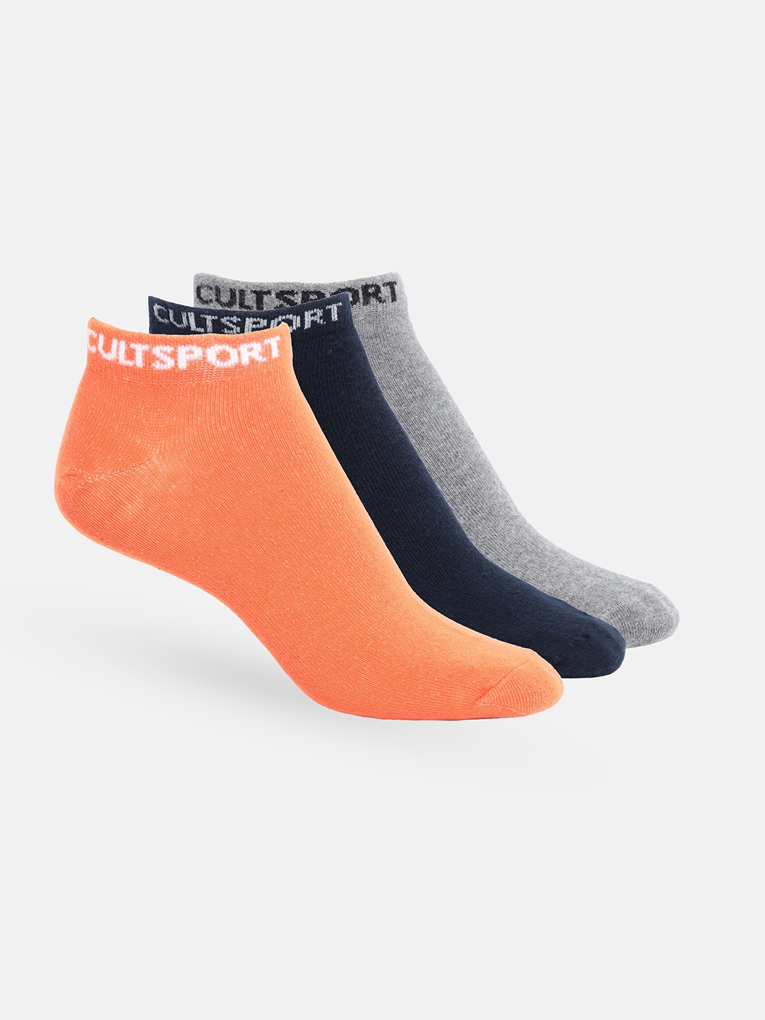 

CULT Women Pack Of 3 Grey & Coral Solid Ankle-Length Socks