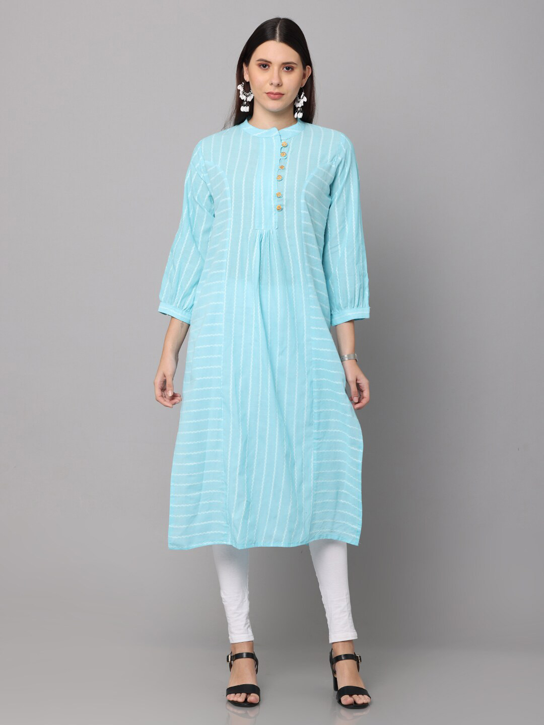 

NAYRA Women Blue & White Striped Pure Cotton Kurta