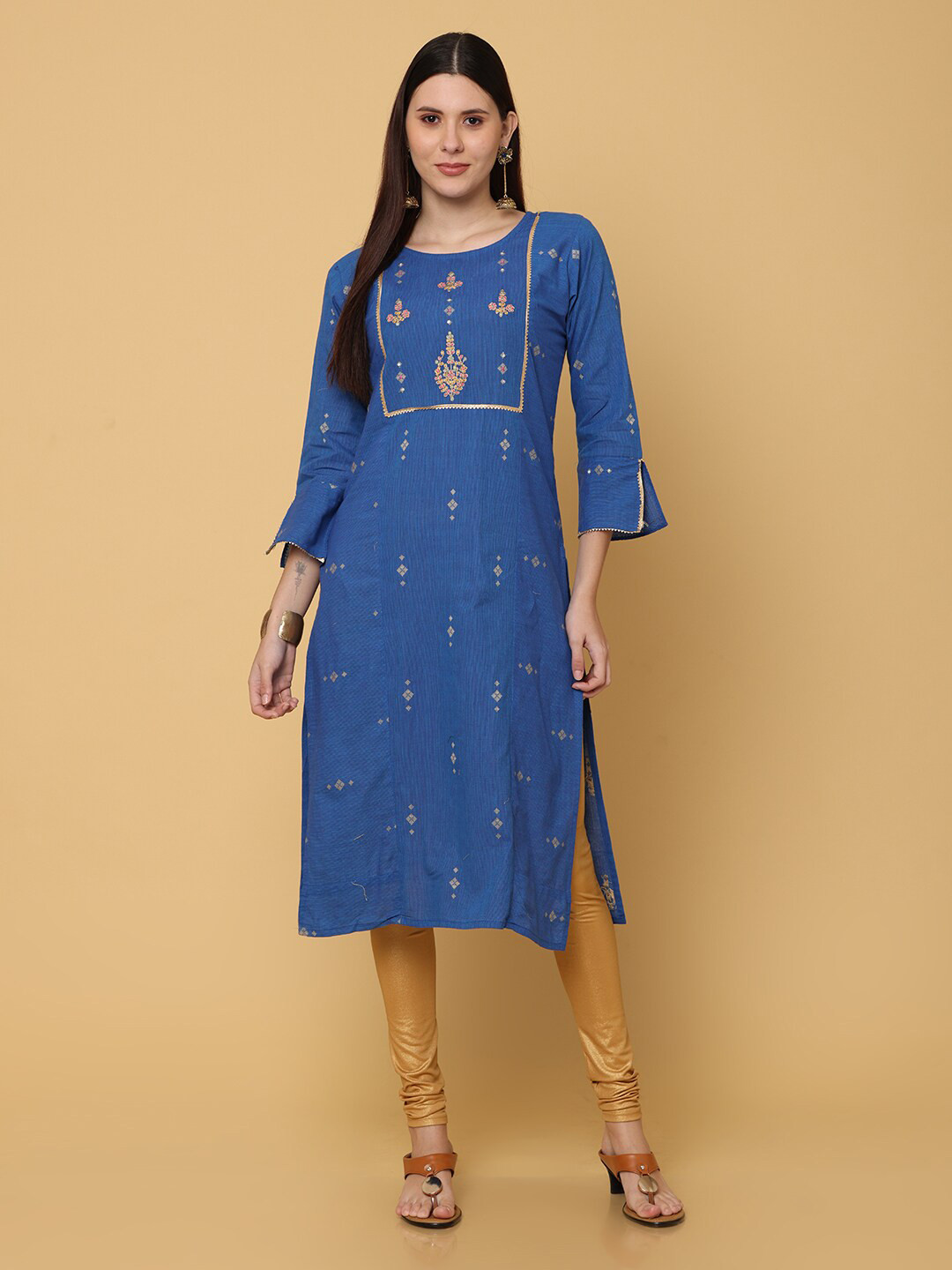 

NAYRA Women Blue Ethnic Motifs Embroidered Floral Straight Kurta