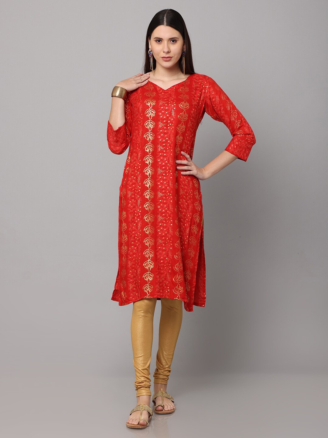 

NAYRA Women Red Ethnic Motifs Printed Floral Kurta