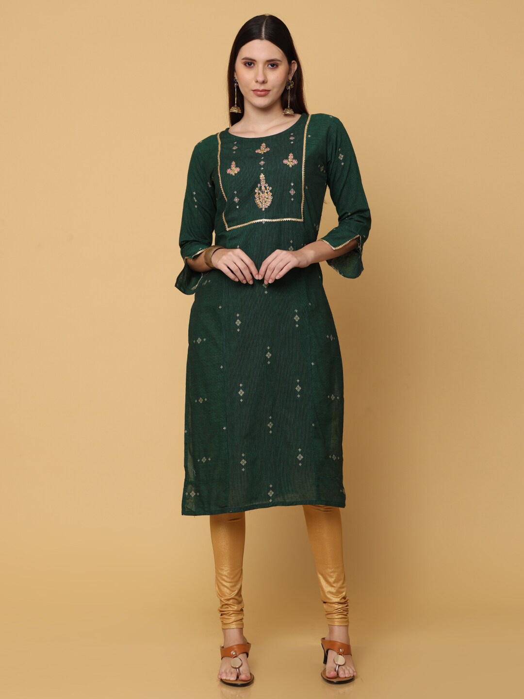 

NAYRA Women Green Ethnic Motifs Embellished Floral Kurta