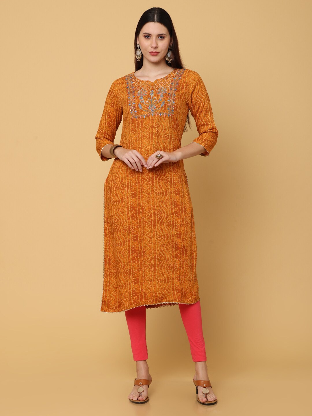 

NAYRA Women Orange Ethnic Motifs Printed Block Print Kurta