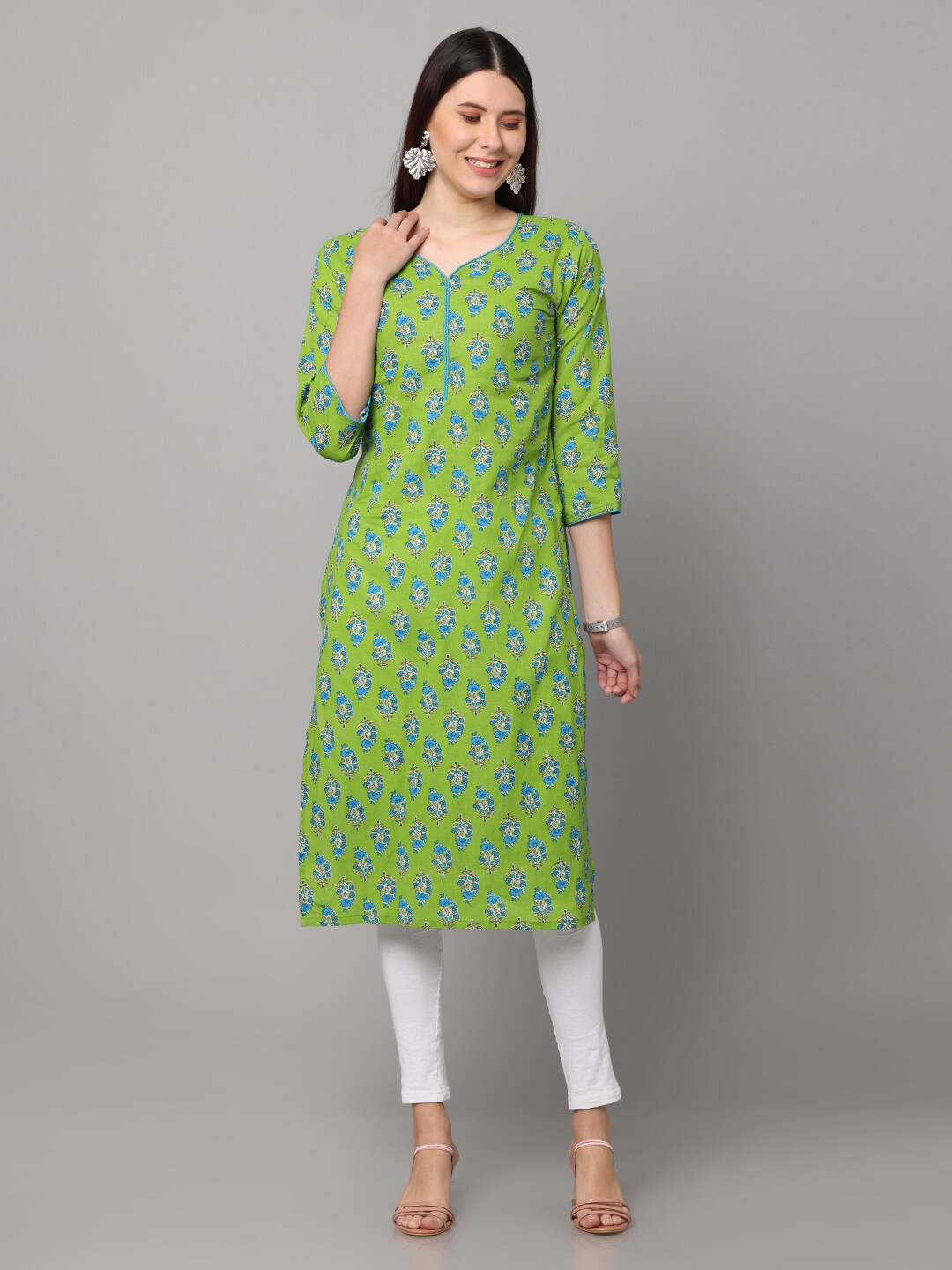 

NAYRA Women Green Ethnic Motifs Printed Floral Kurta