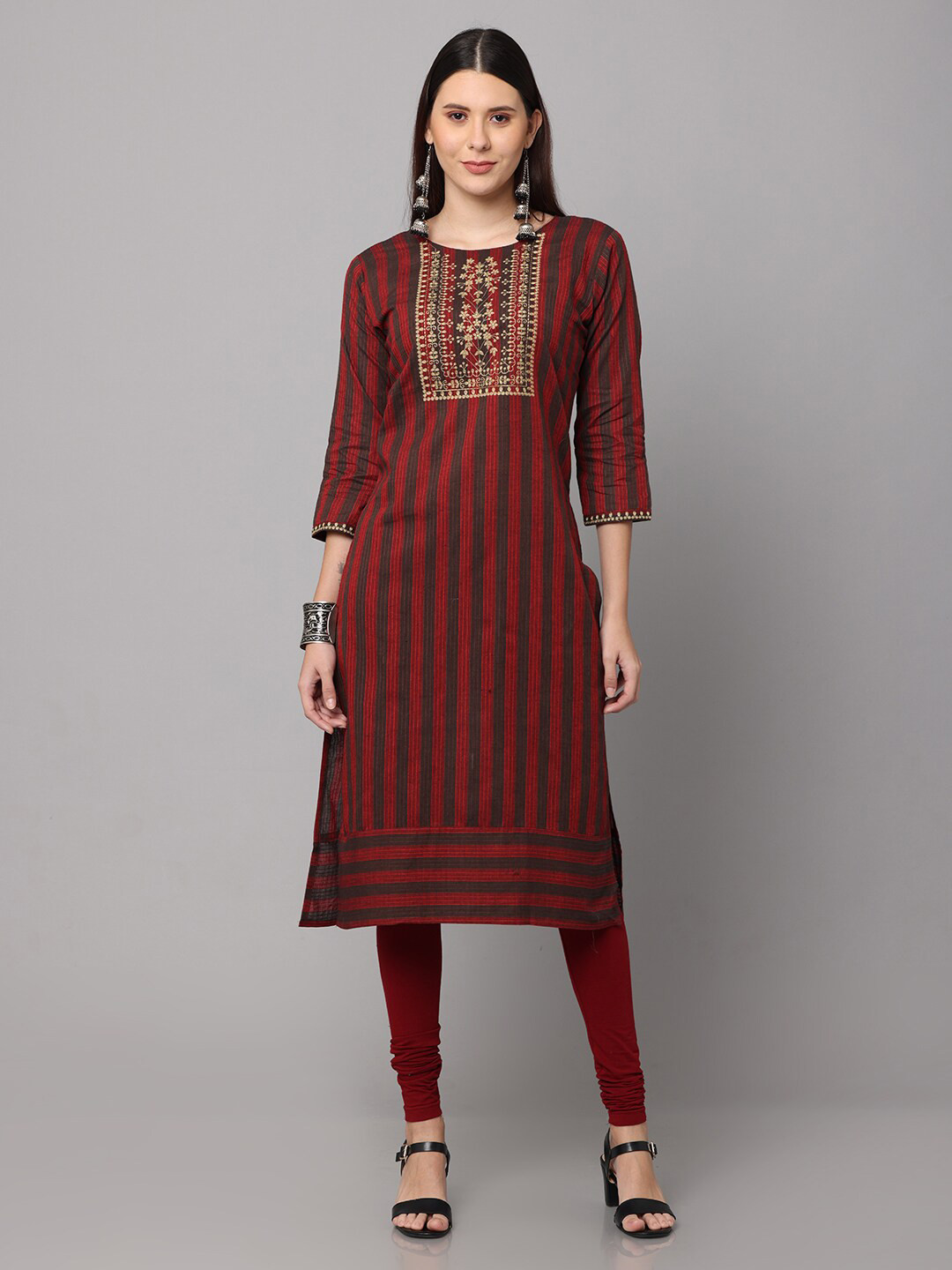 

NAYRA Women Red Ethnic Motifs Yoke Design Pure Cotton Kurta