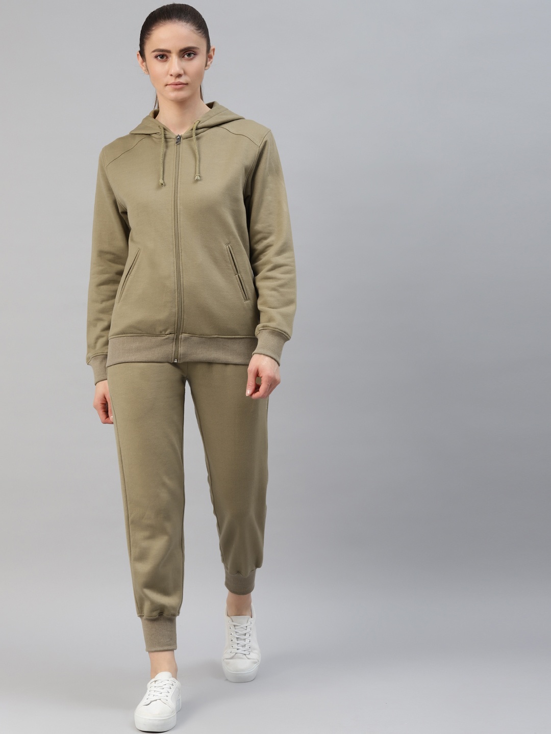 

Laabha Women Khaki Solid Hooded Tracksuit