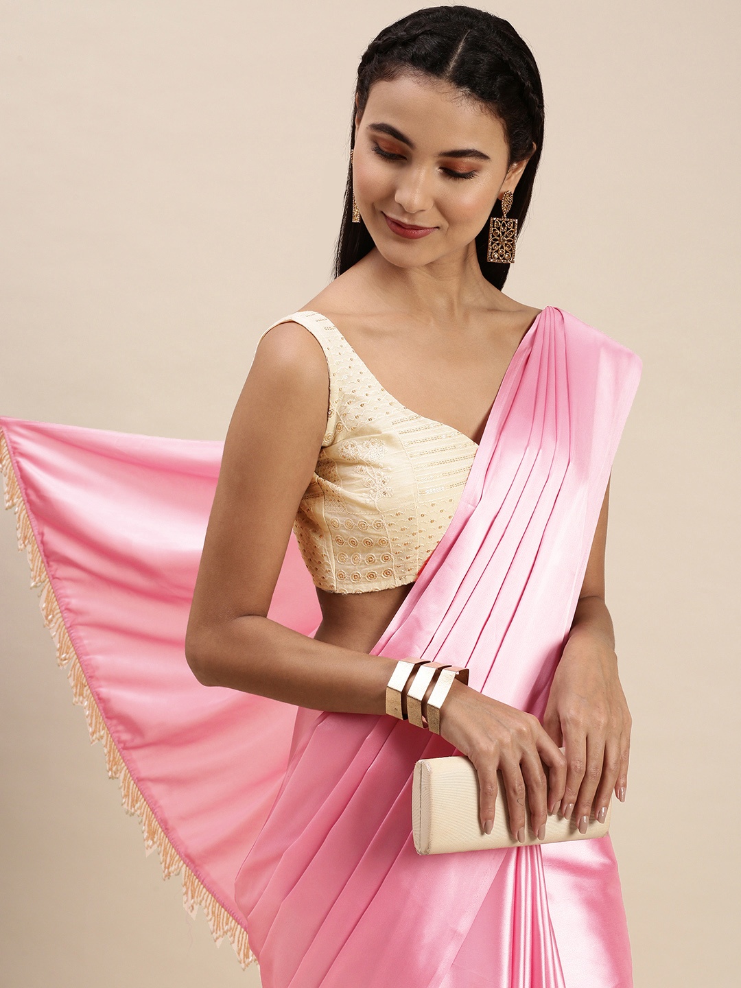 

LOOKNBOOK ART Satin Silk With Pearl Lace Boarder Saree, Teal