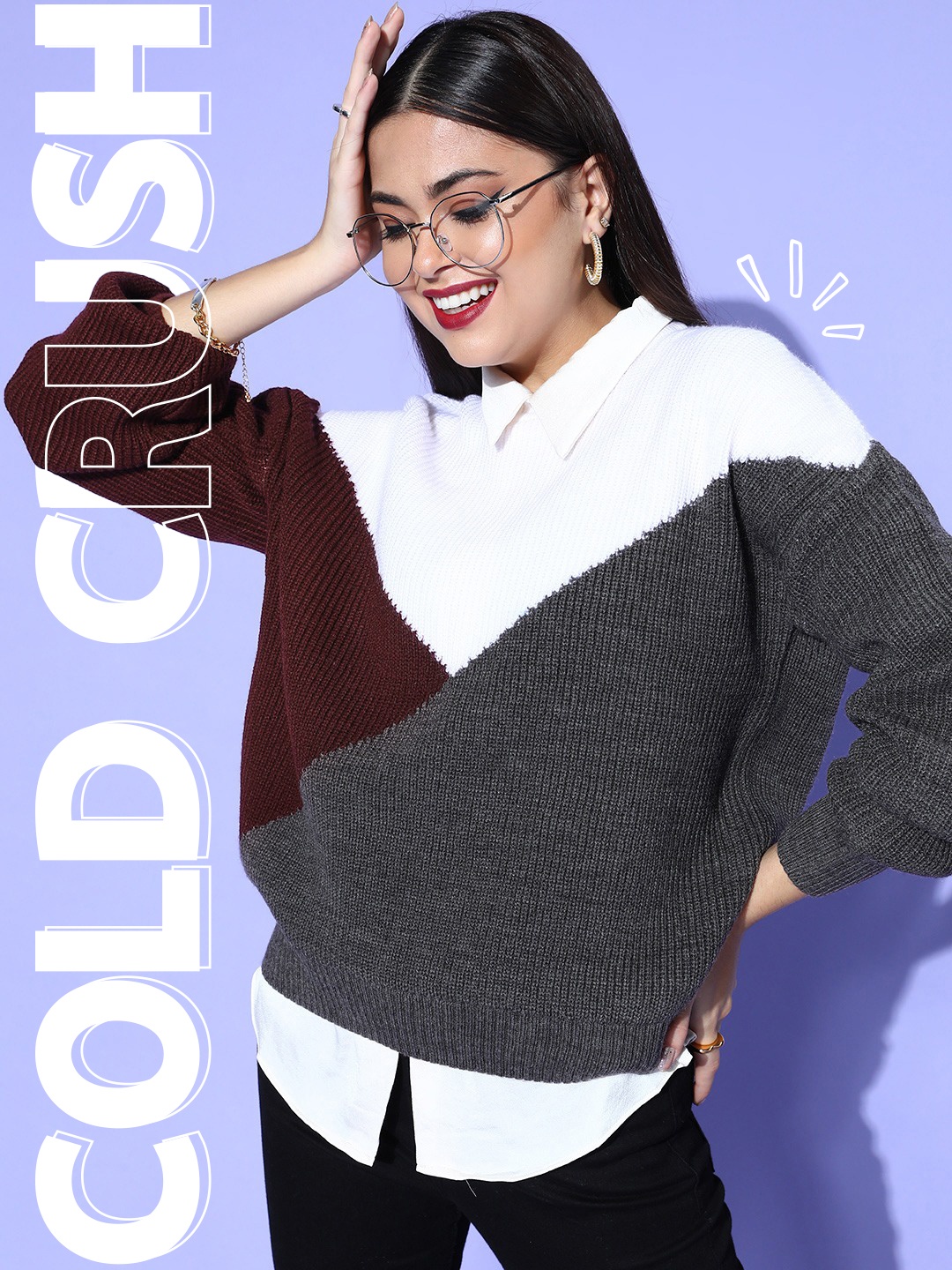 

Berrylush Women White Colourblocked Knits Bits Sweater