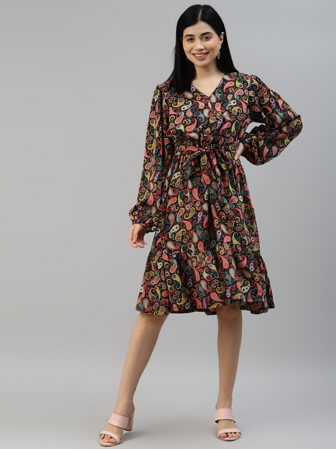

plusS Black & Pink Ethnic Motifs A-Line Dress