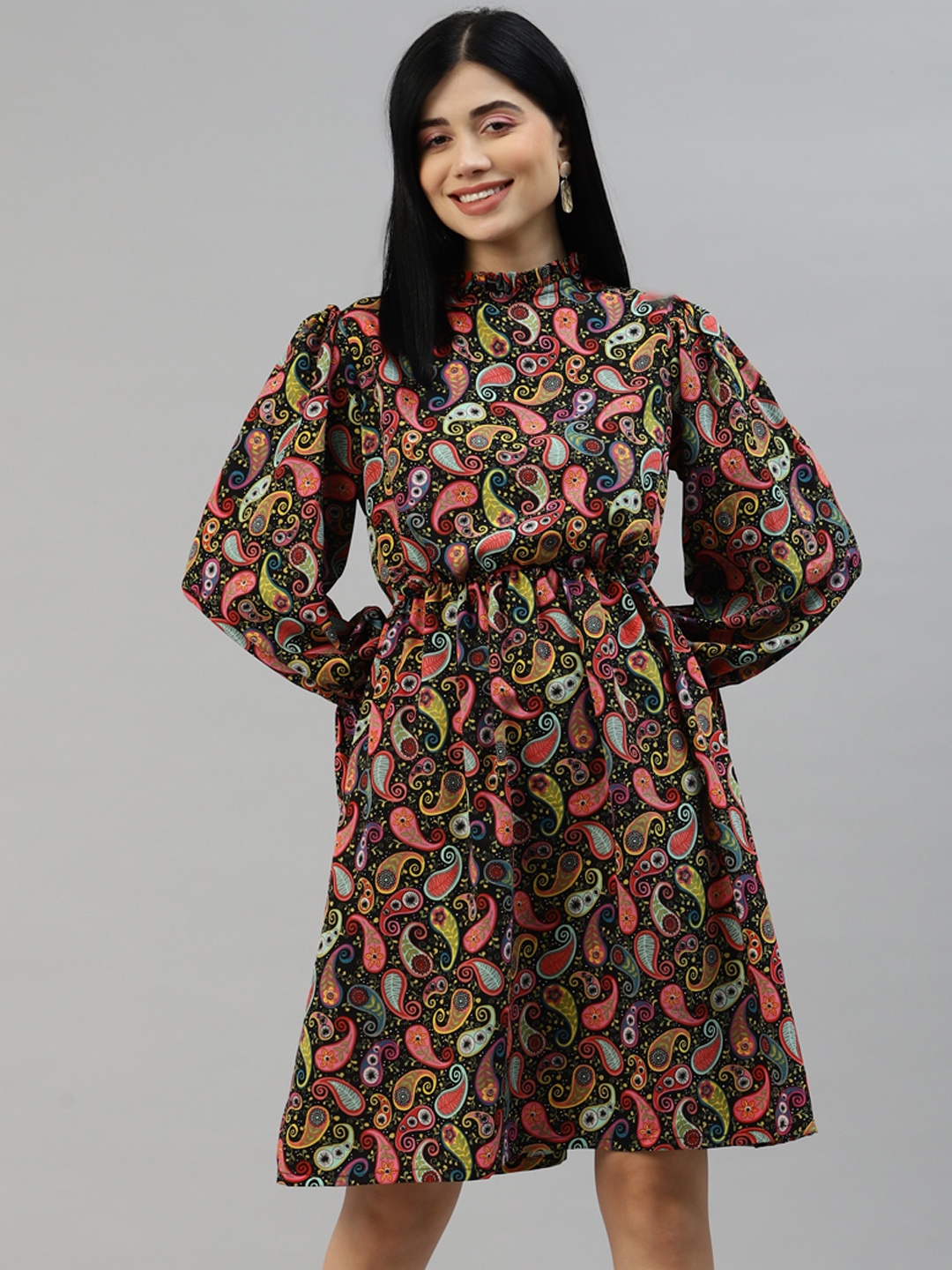 

plusS Black & Pink Ethnic Motifs A-Line Dress