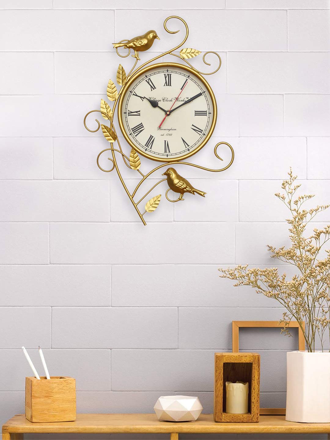 

eCraftIndia Gold-Toned & White Embellished Vintage Wall Clock
