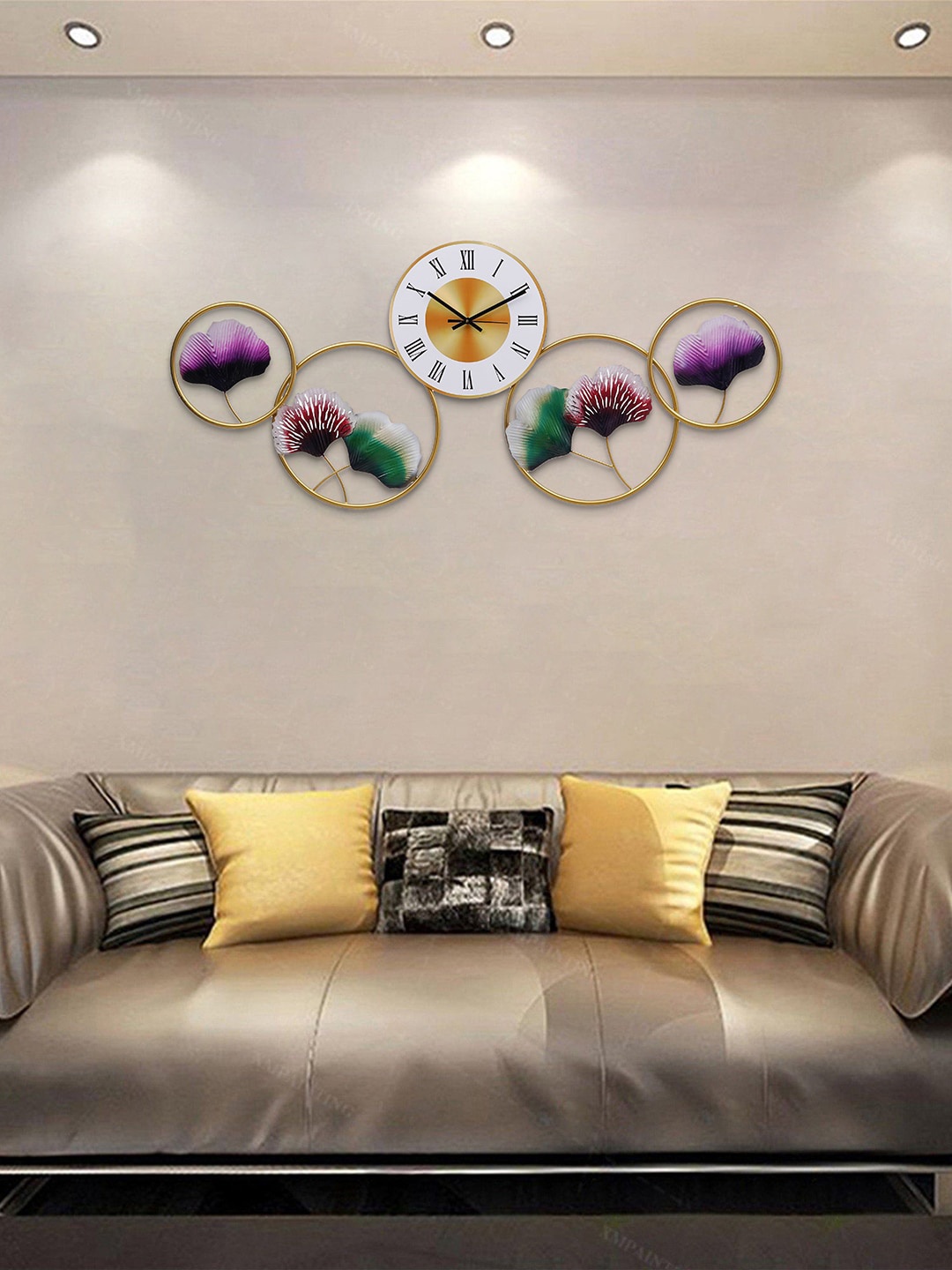 

eCraftIndia Gold-Toned & Purple Textured Floral Contemporary Wall Clock
