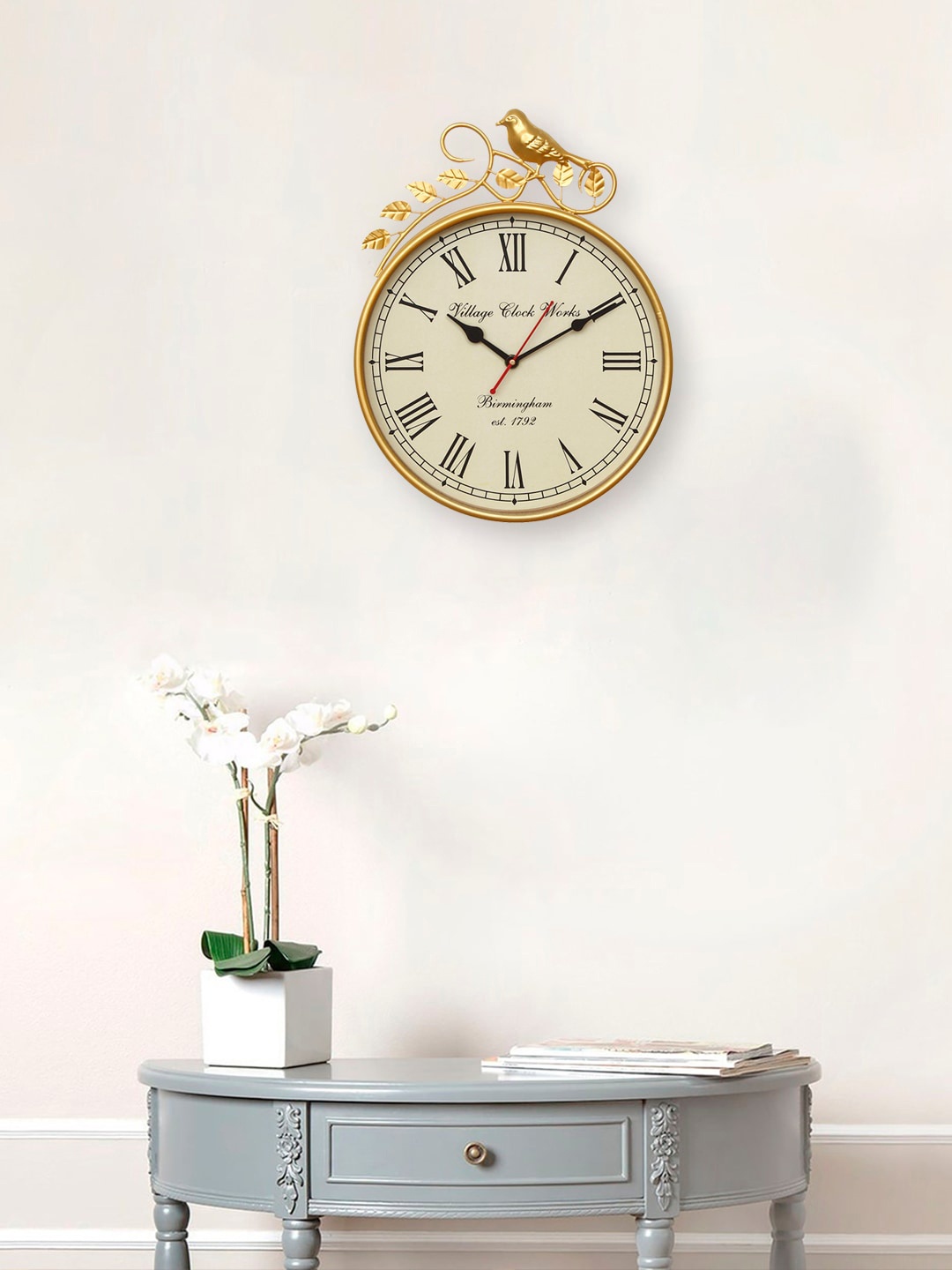 

eCraftIndia Gold-Toned & Beige Vintage Wall Clock