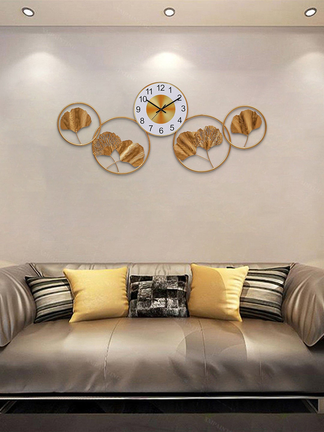 

eCraftIndia Gold-Toned & Pink Printed Contemporary Wall Clock