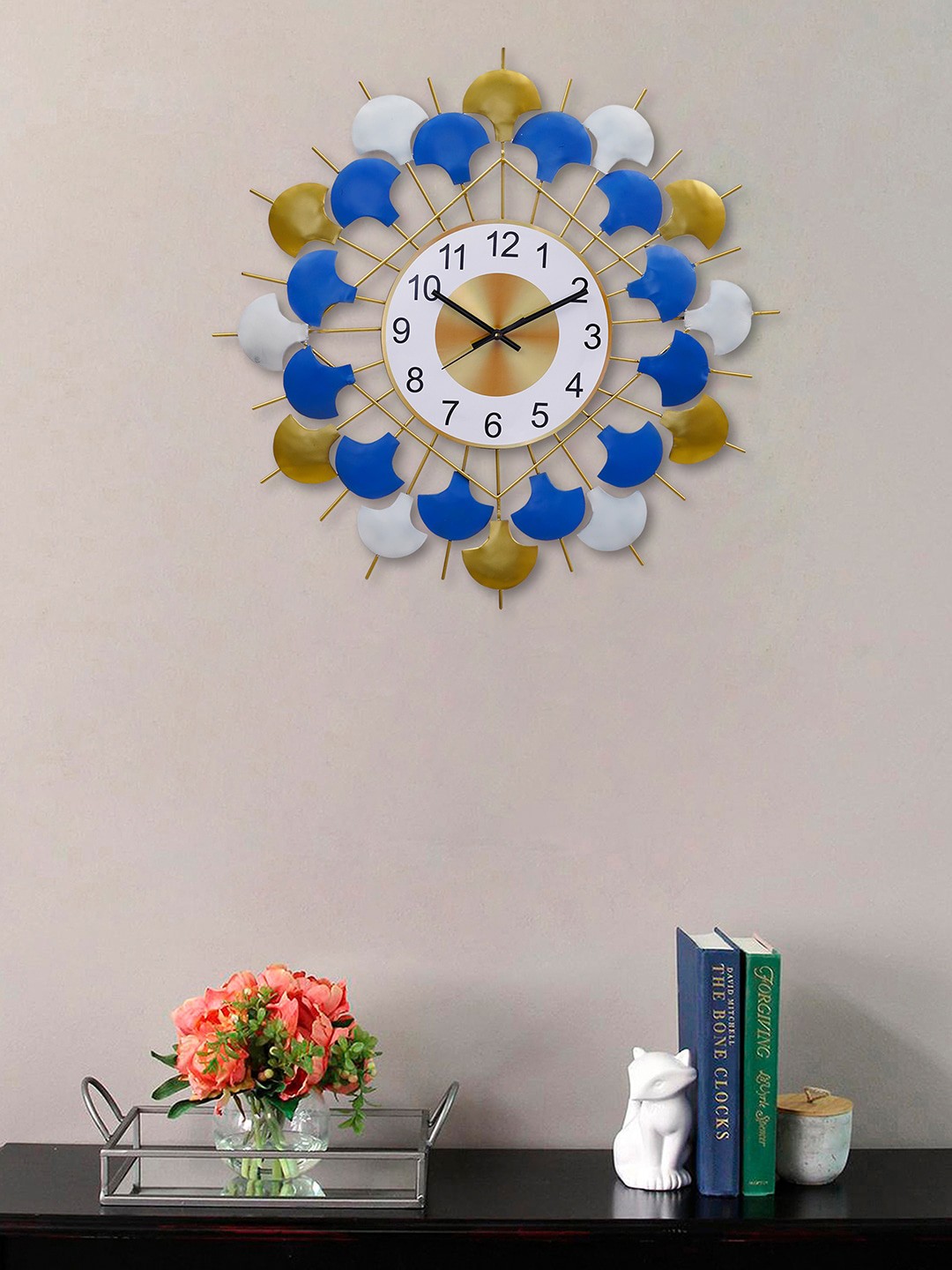 

eCraftIndia Gold-Toned & Blue Embellished Contemporary Wall Clock