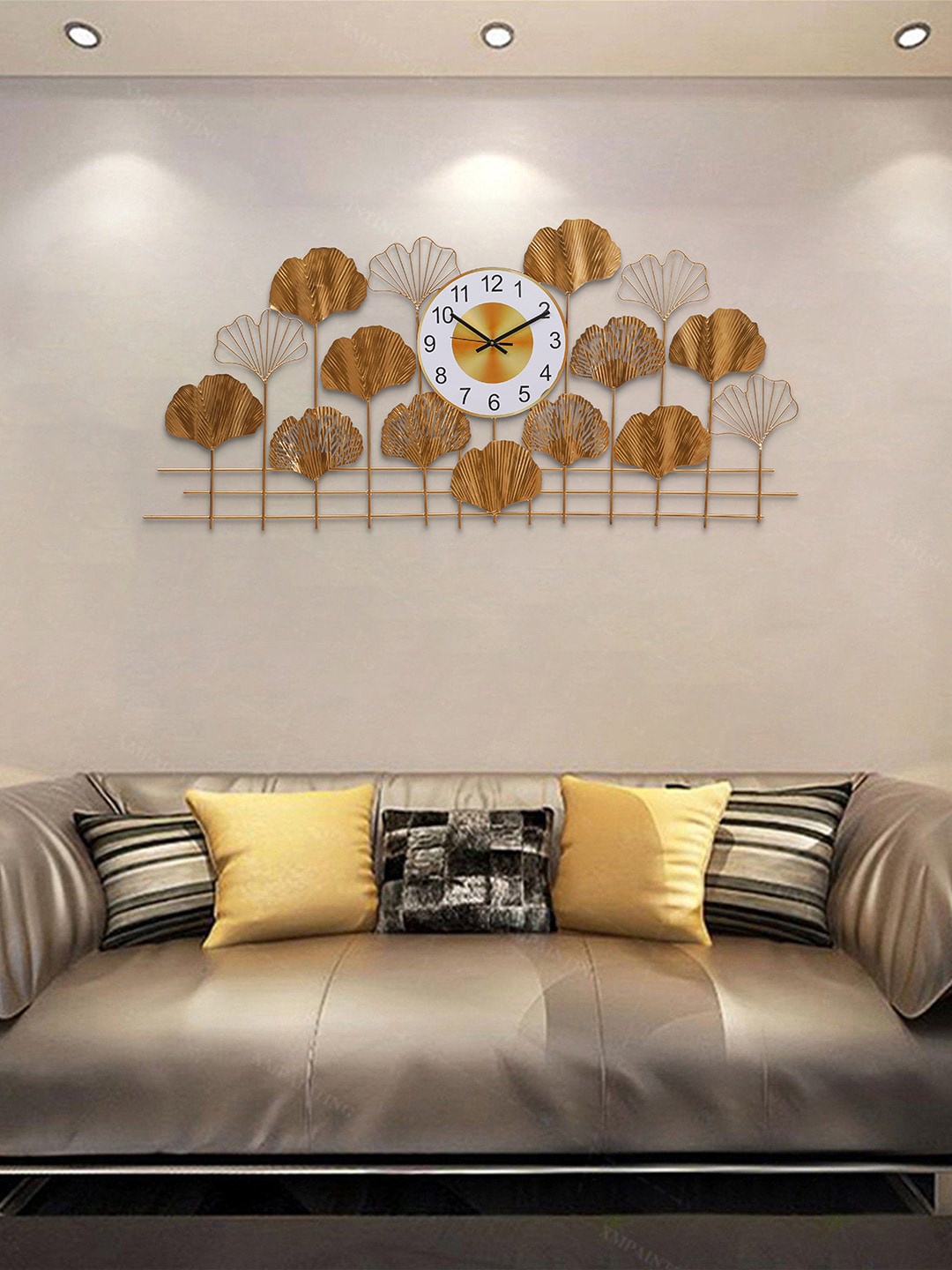 

eCraftIndia Gold-Toned & White Floral Designer Iron Wall Mounted Wall Clock without Glass