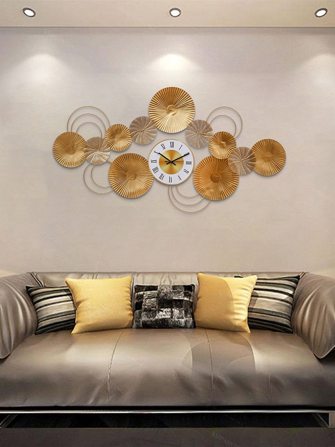 

eCraftIndia Gold-Toned & Pink Printed Designer Iron Wall Mounted Wall Clock without Glass